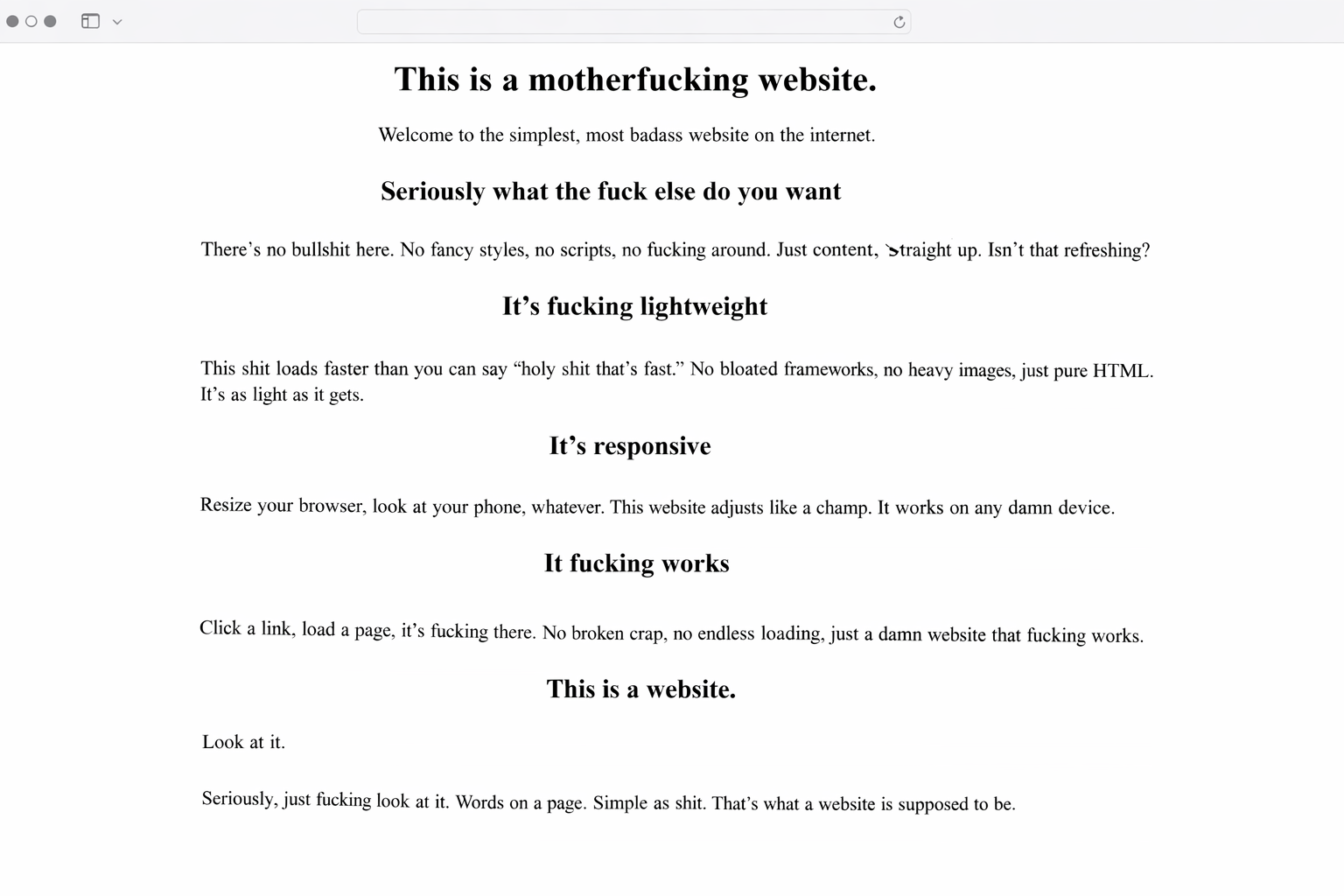 My imagined version of Motherfucking Website