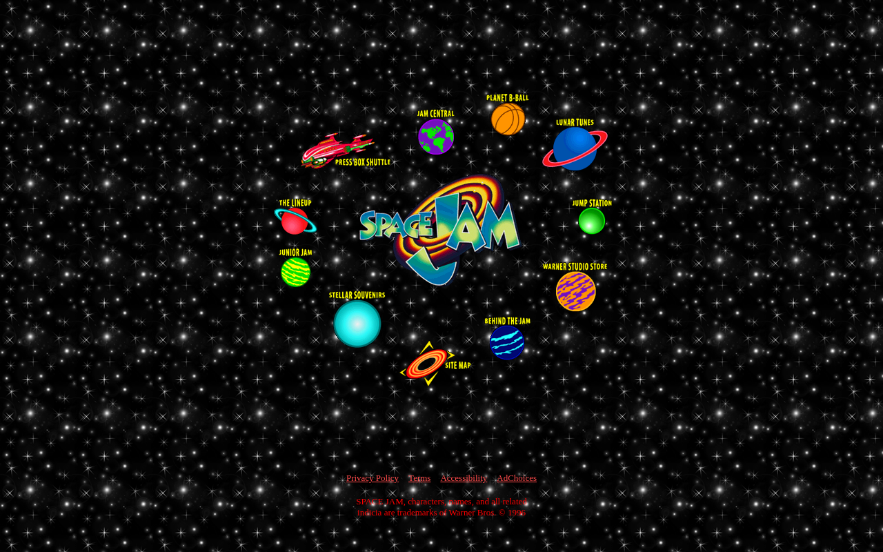 Actual screenshot of Space Jam 1996 website